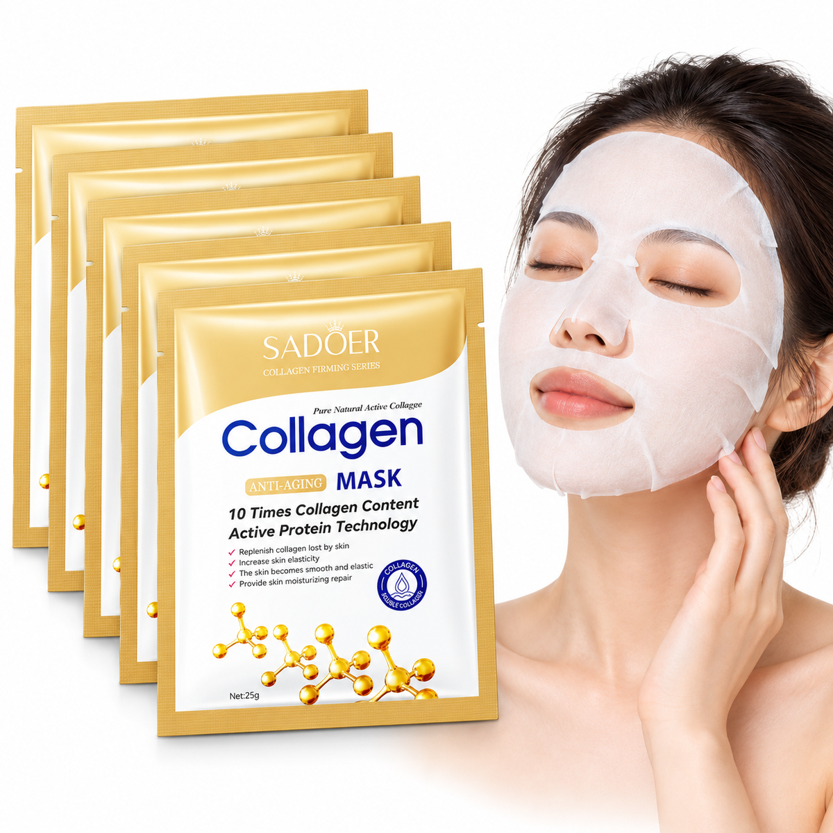5× Mascarillas Faciales de Colágeno